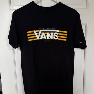 Vans Black Short-Sleeve Logo Tee with Yellow Stripes